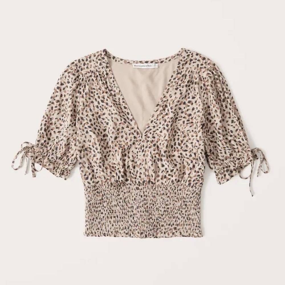Abercrombie and Fitch Tie-Sleeve Smocked Waist Top